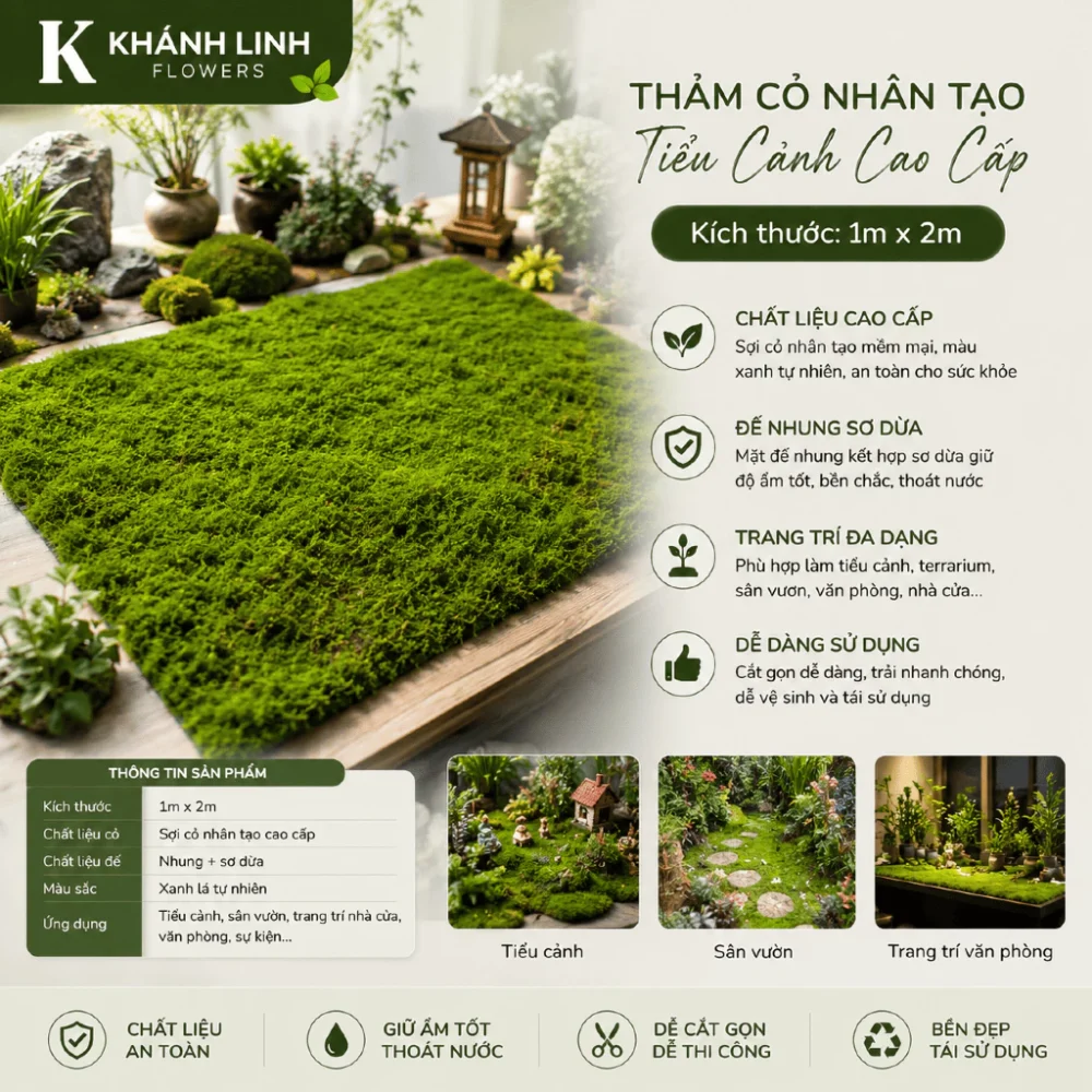 Thảm cỏ nhân tạo tiểu cảnh 2m vuông