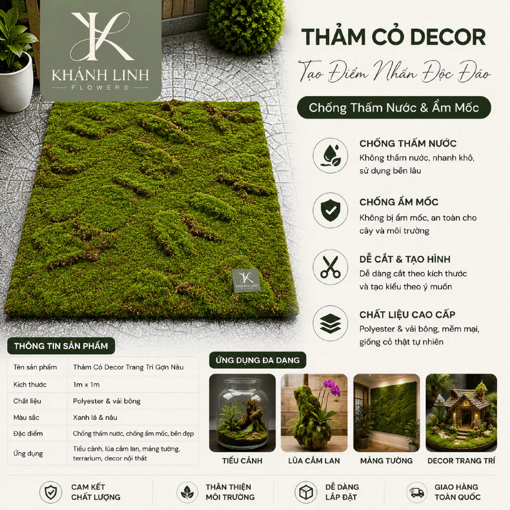 Thảm rêu vân đồi gợn gỗ 100x100cm
