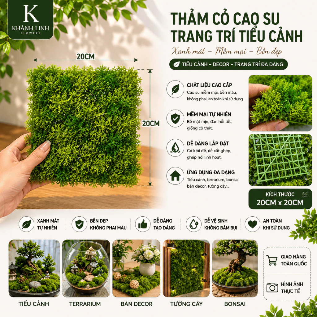 Thảm cỏ cao su trang trí tiểu cảnh khổ 20x20