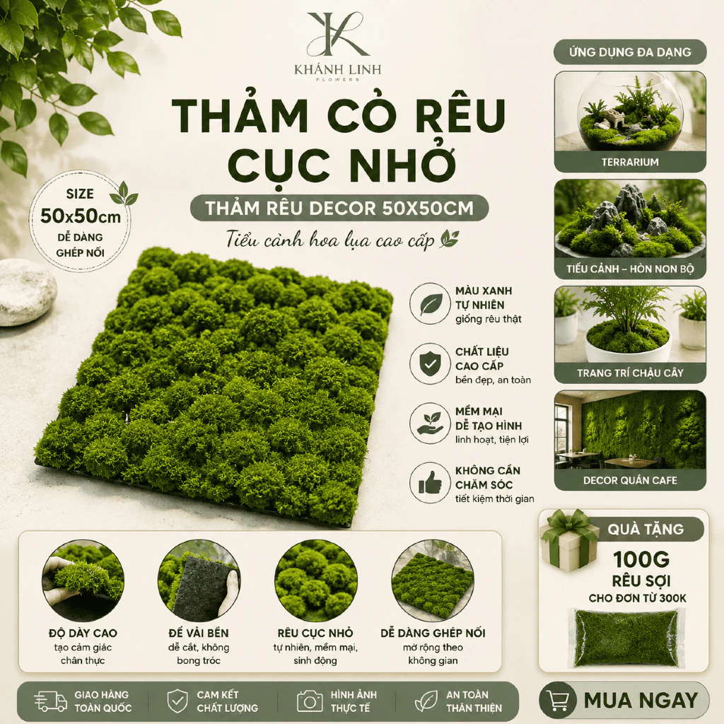 Thảm cỏ rêu cục nhỏ 3D 50X50
